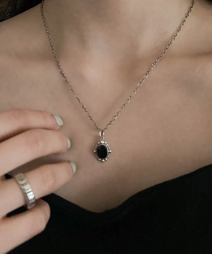 (silver925) black gemstone pendant necklace