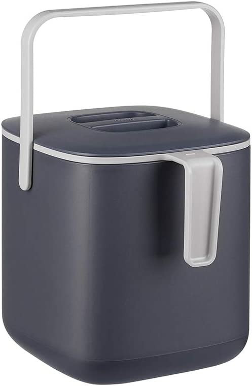 [LITEM.] Garbage Can 0.7 gal (2.6 L) Dark Gray Double Layer Construction Includes Handle Lid Drainer Handle Kitchen Trash Can Carry Modern Stylish Hygienic Simple Space Saving